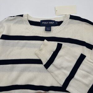 VINTAGE NWT Ralph Lauren Polo Golf Cotton Sweater Large Striped Crewneck Navy